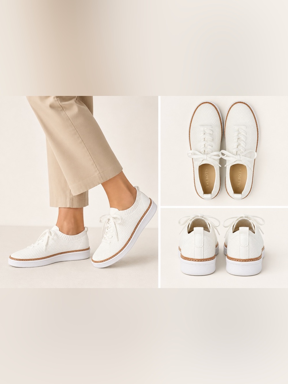 Talbots Brittany White Knit Lace-Up Sneakers 6.5M - Excellent VNM / NWOB